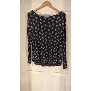 H&M Navy Blue Bicycle Print Long Sleeve Boat Neck Top, XL‎